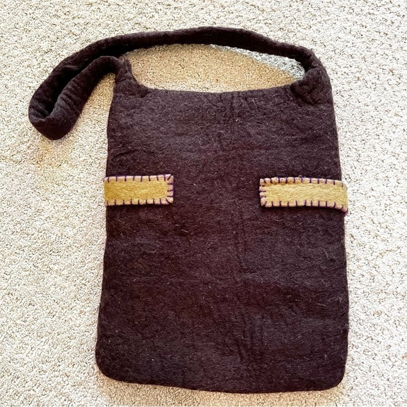 Rising Tide Felted Wool Handbag Brown Purple Applique Artsy Nepal Funky Festival - Picture 6 of 9